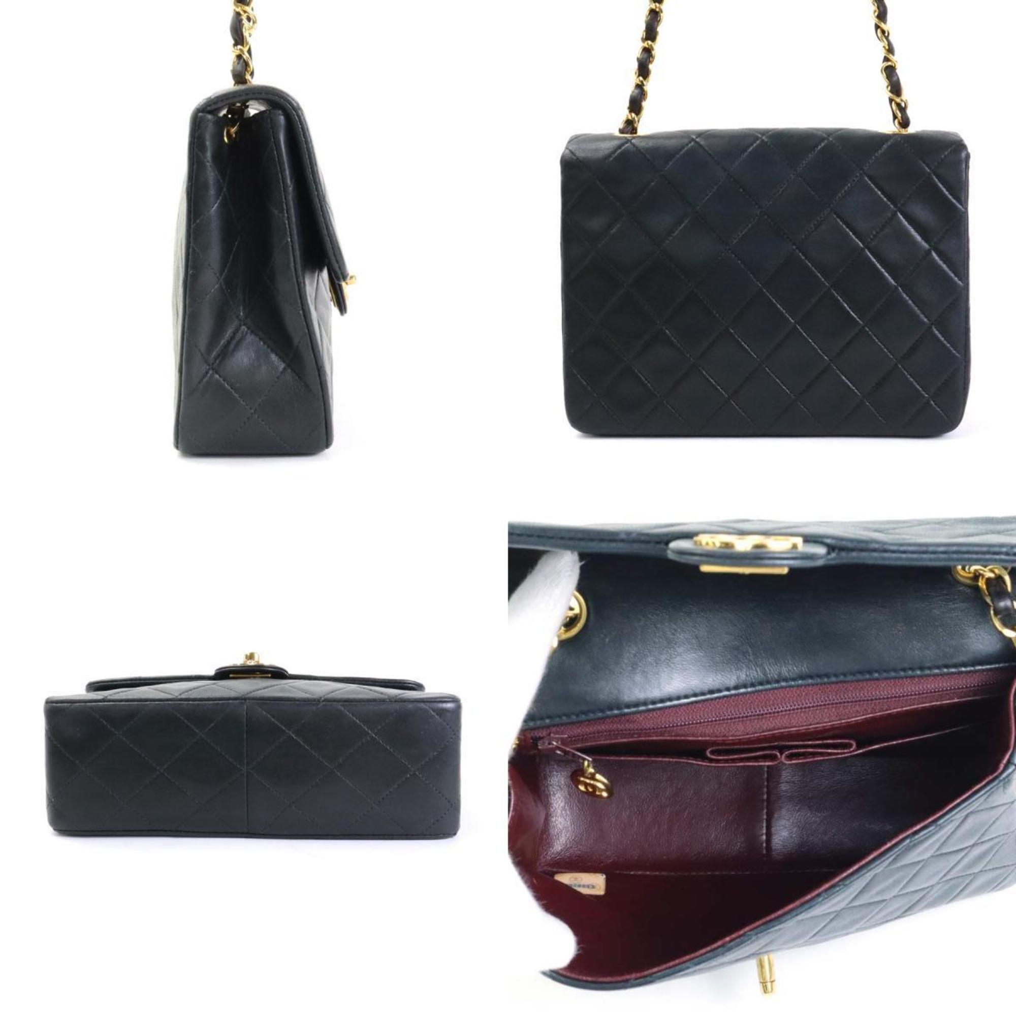 Chanel Crossbody Shoulder Bag Matelasse Leather/Metal Black/Gold Women's