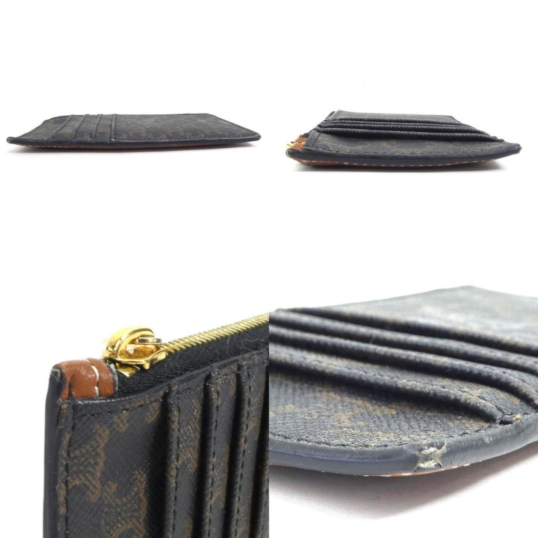 Celine coin case triomphe leather brown series gold unisex