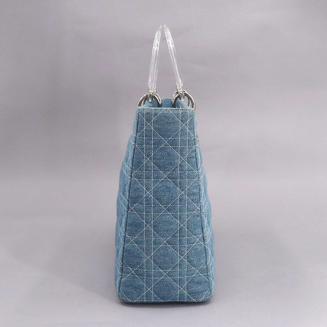 CHRISTIAN DIOR lady large 2way hand shoulder Bag denim blue Lady