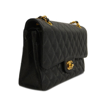 ChanelAuth  Matelasse W Flap W Chain Lambskin Women's Leather Shoulder Bag Black