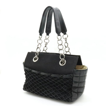 Chanel Chocolate Bar Coco Mark Chain Shoulder Bag Tote Quilted Net Canvas Leather Black