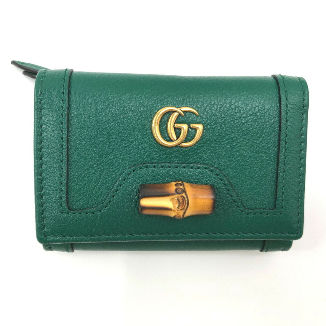 Gucci trifold wallet bamboo medium 658633 leather green ladies GUCCI