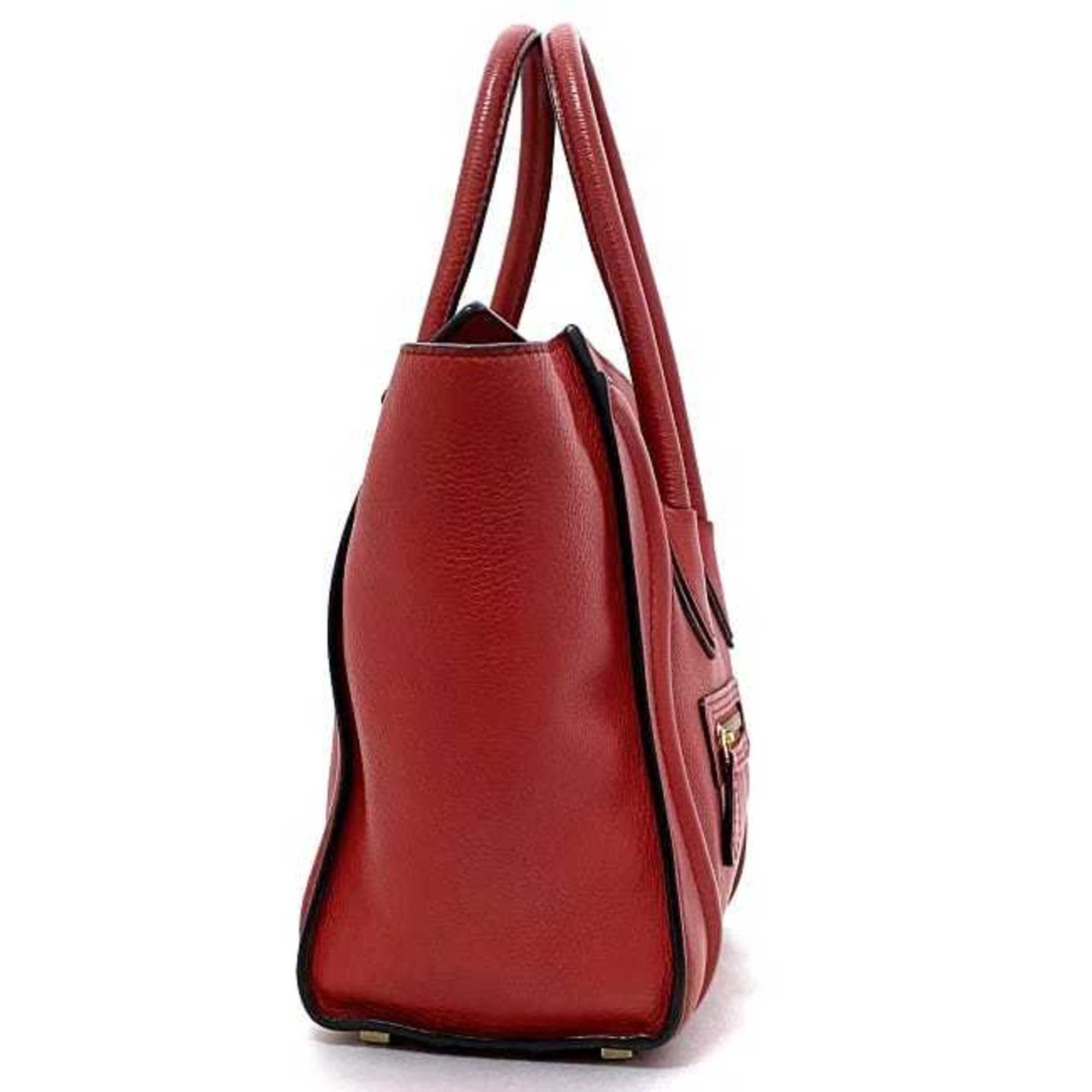 Celine Tote Bag Luggage Micro Shopper Red 167793 Leather  Handbag Ladies