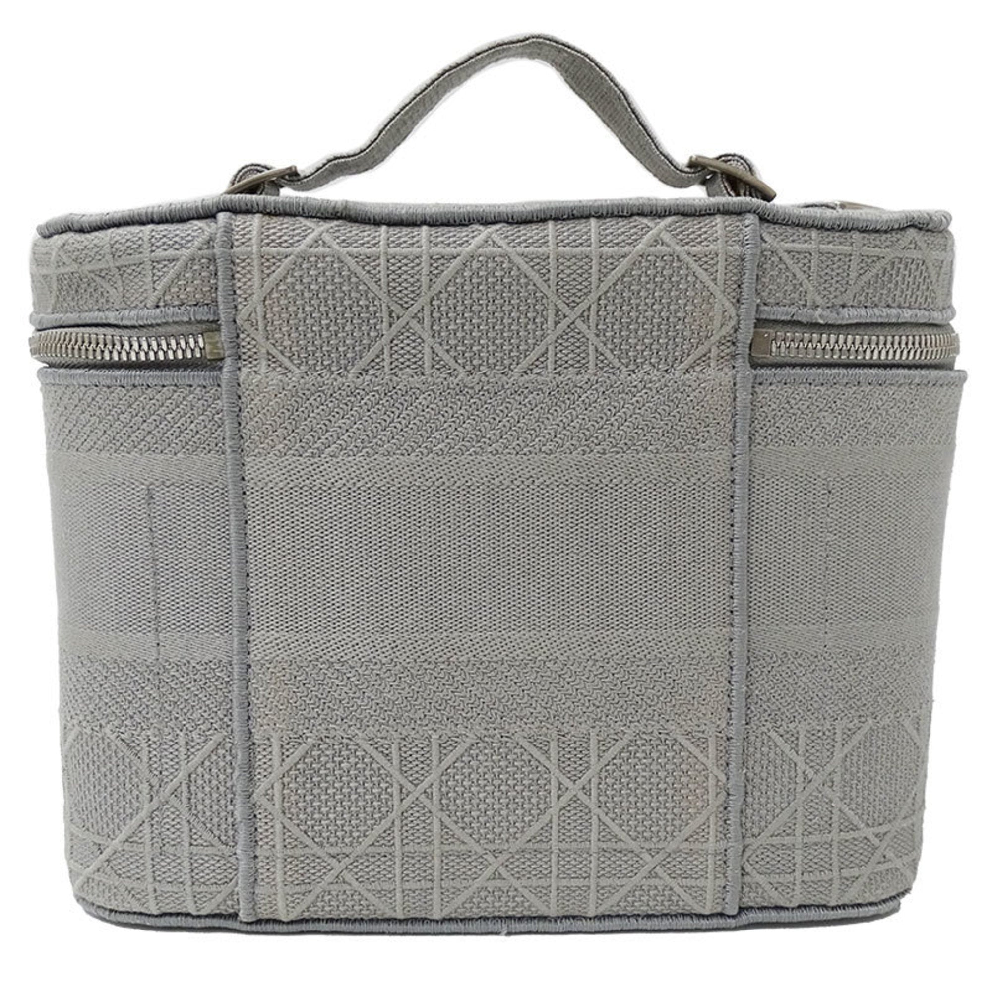 CHRISTIAN DIOR Bag Women's Canvas Vanity HandBag Gray Canage Embroidered Makeup Storage
