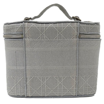 CHRISTIAN DIOR Bag Women's Canvas Vanity HandBag Gray Canage Embroidered Makeup Storage
