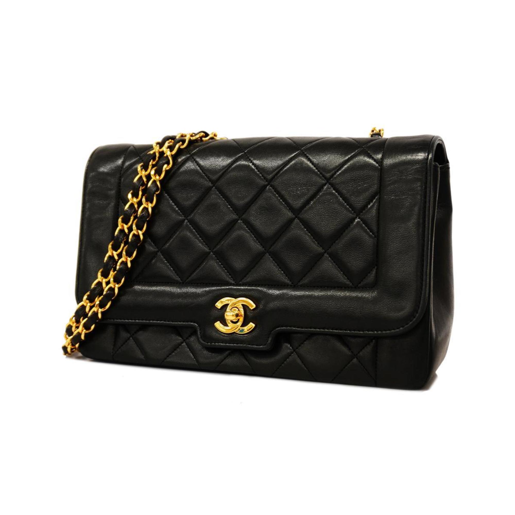 Chanel Shoulder Bag Matelasse Chain Lambskin Black Women's