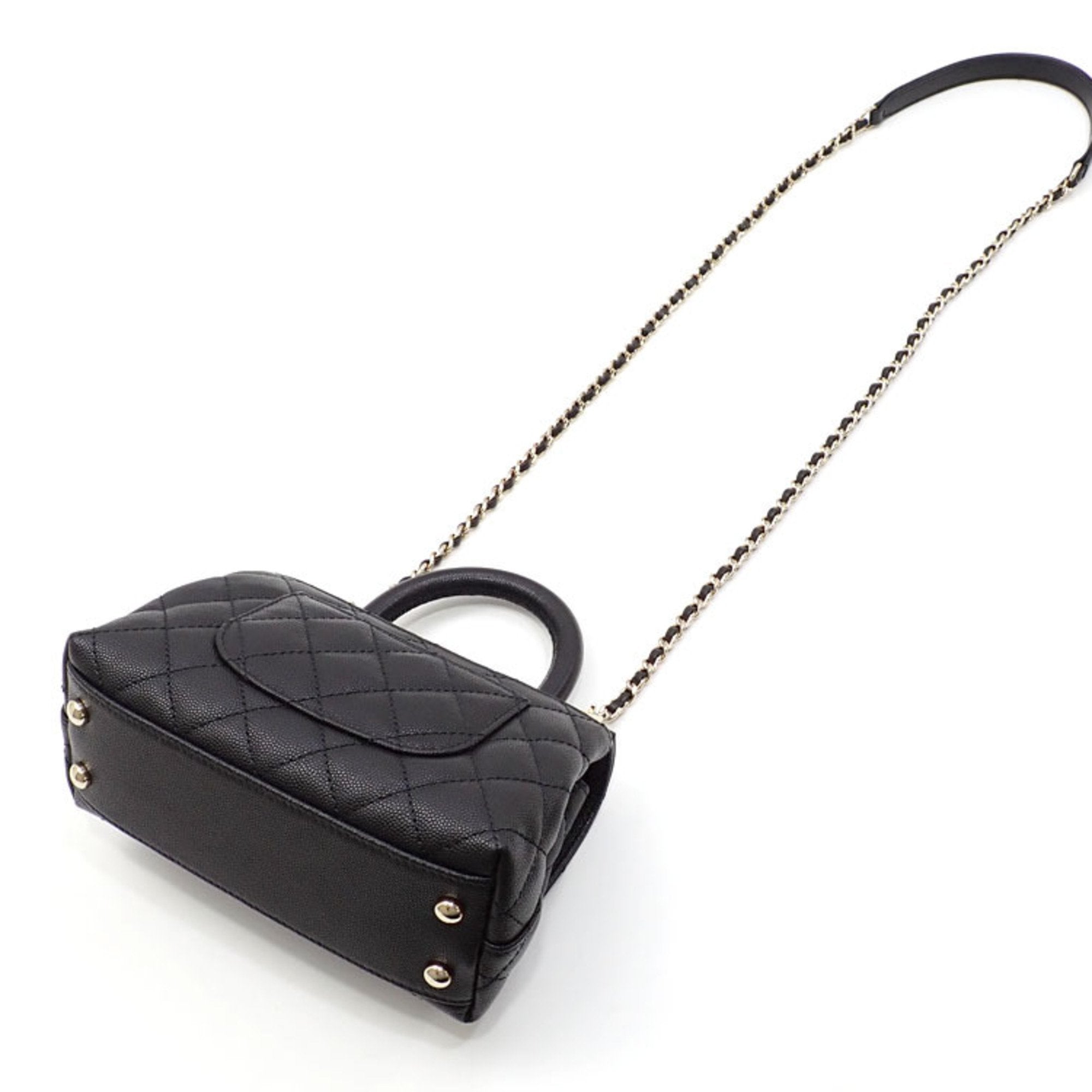 Chanel HandBag Matelasse Coco Handle XXS Women's Black Caviar Skin AS2215 Shoulder