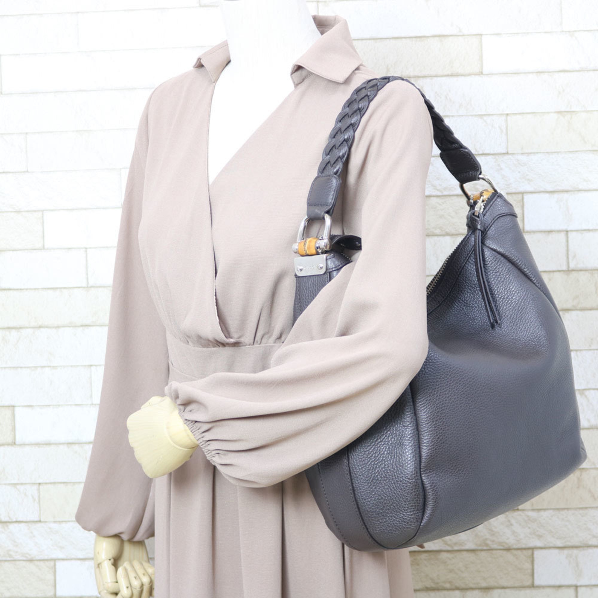 Gucci Shoulder Bag Bamboo Handbag Brown Ladies