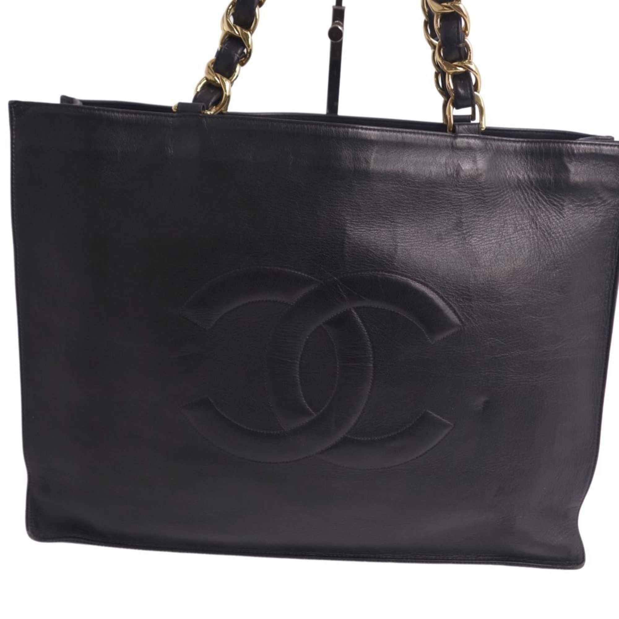 Chanel Bag Tote shoulder here mark chain lambskin ladies black