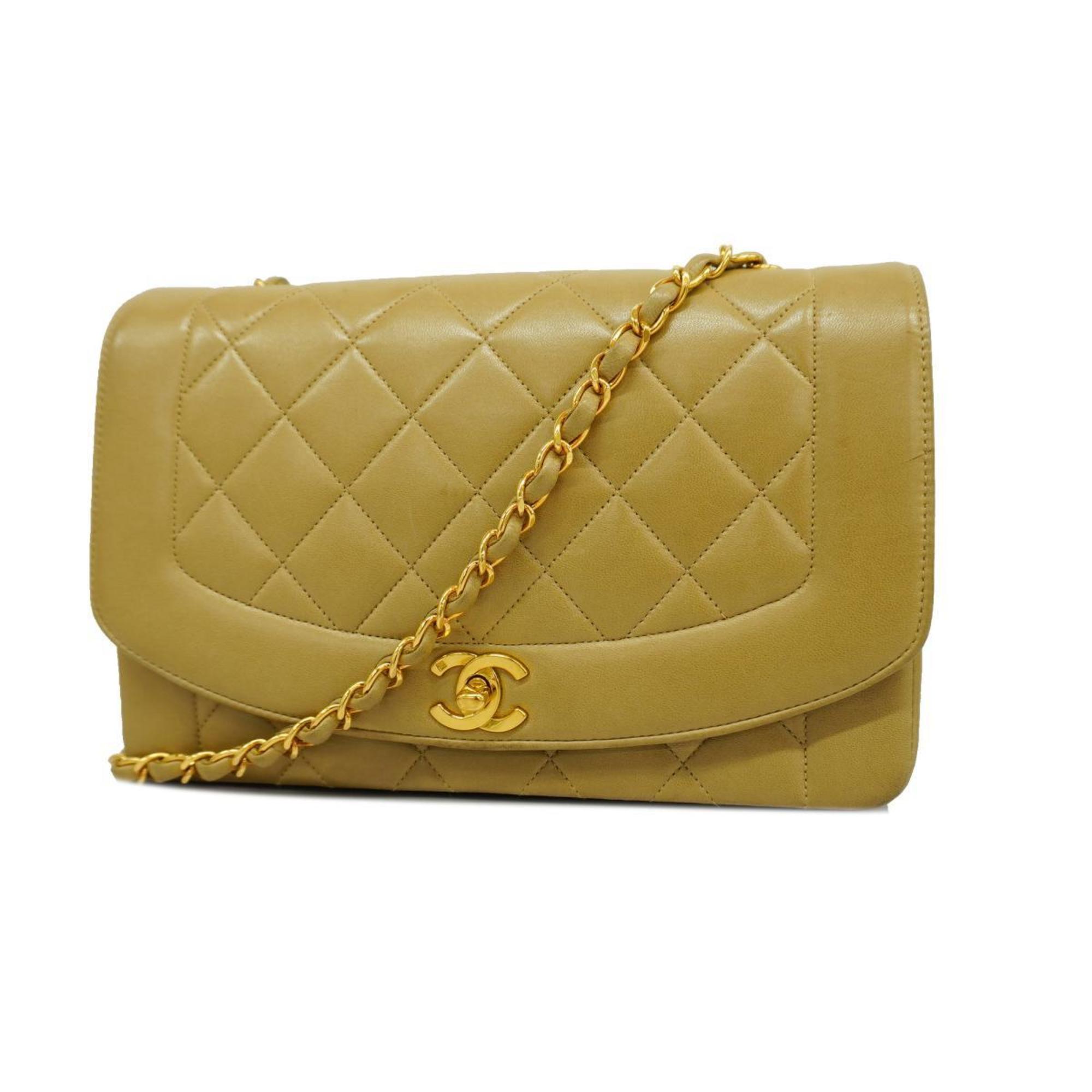 Chanel Shoulder Bag Diana Chain Lambskin Beige Women's