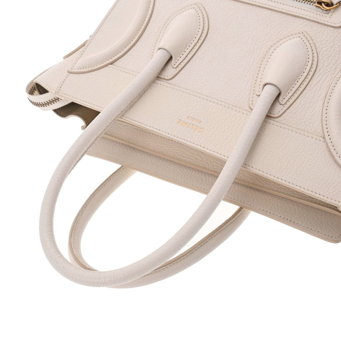 Celine Luggage Micro Shopper White 167793 Women's Goatskin Handbag