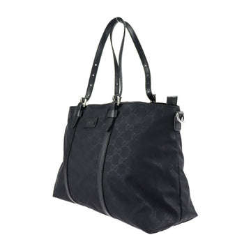 GUCCI tote bag 387067 GG nylon x leather black silver hardware handbag