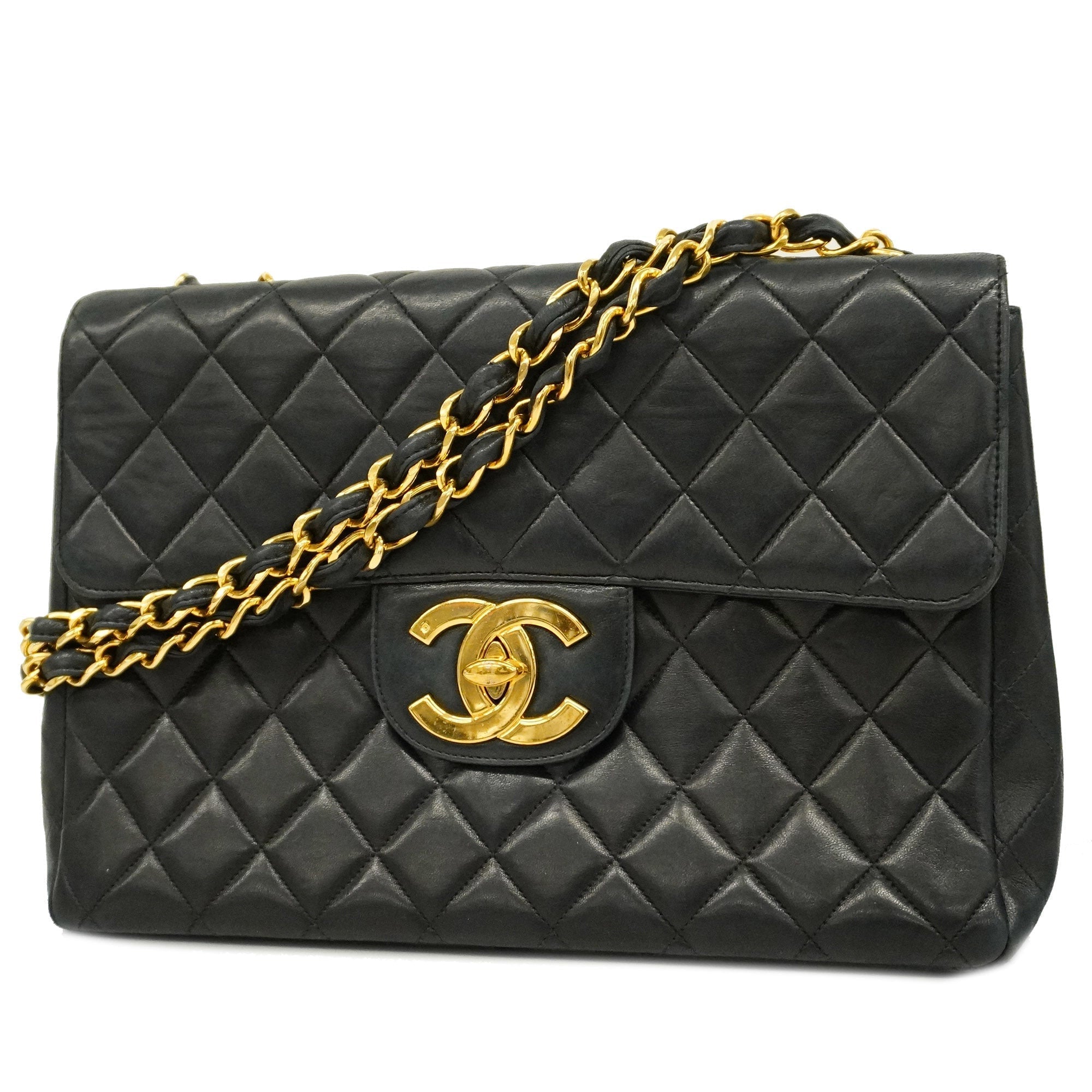 CHANEL Matelasse Big Matelasse W Chain Women's Leather Shoulder Bag Black