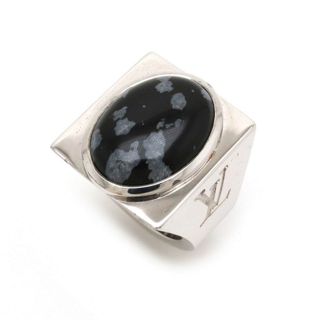 LOUIS VUITTON Chevalier Snow Flow Ring SV925 Silver Obsidian #13 No. 13 M64903