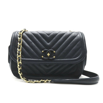 CHANEL V-stitch chain shoulder bag, calf leather, for women, navy