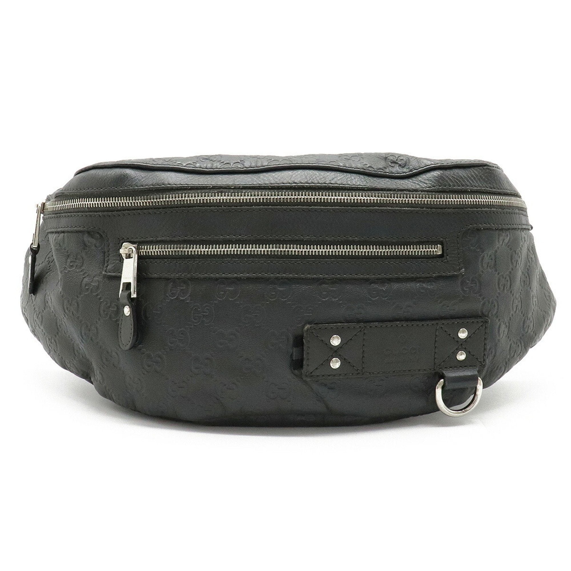 Gucci Shima Body Bag Hip Waist Pouch Rubber Coated Leather Gray 246409