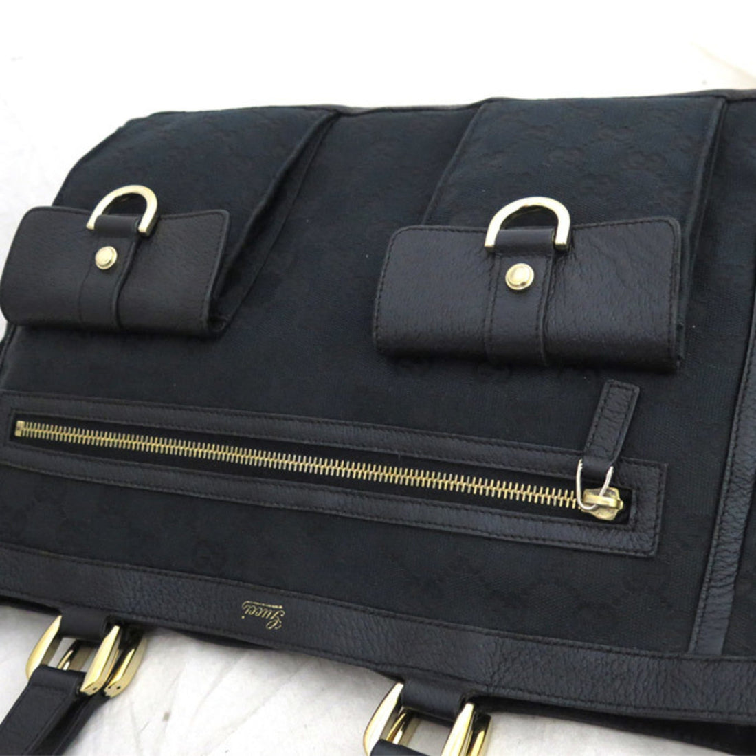 Gucci Bag GG Canvas Black x Gold Hardware Leather Shoulder Tote Women's Men's 146247