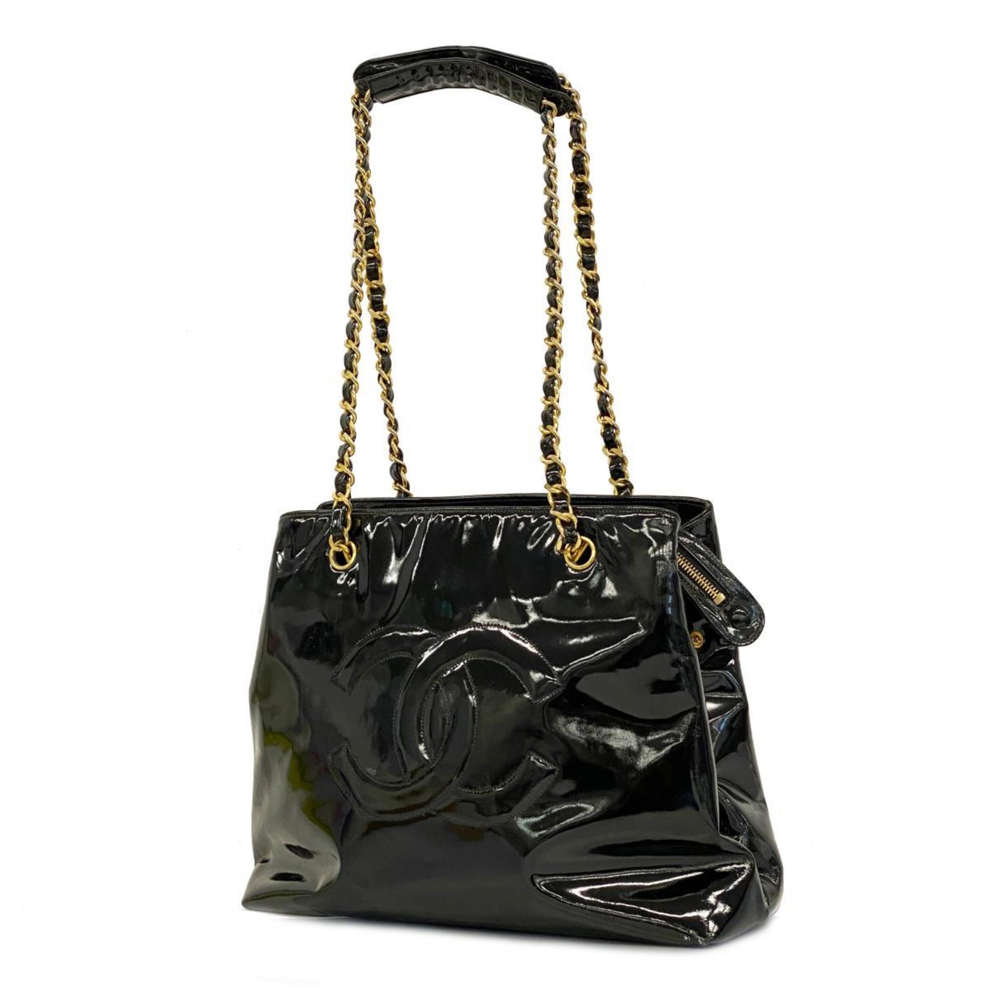 Chanel Shoulder Bag Chain Patent Leather Black Women's