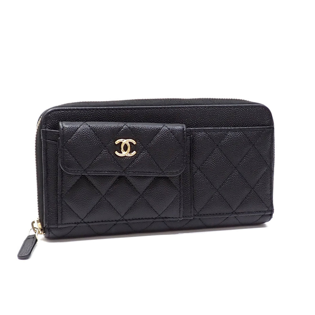 Chanel Round Long Wallet Matelasse Women's Black Caviar Skin AP1139 Coco Mark 2020 Cruise Collection