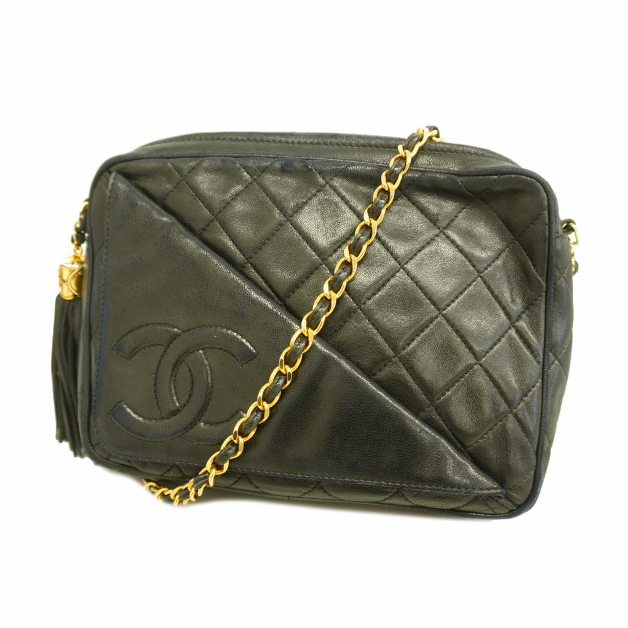 Chanel Shoulder Bag with Matelasse Bag, Lambskin, Black, Women's