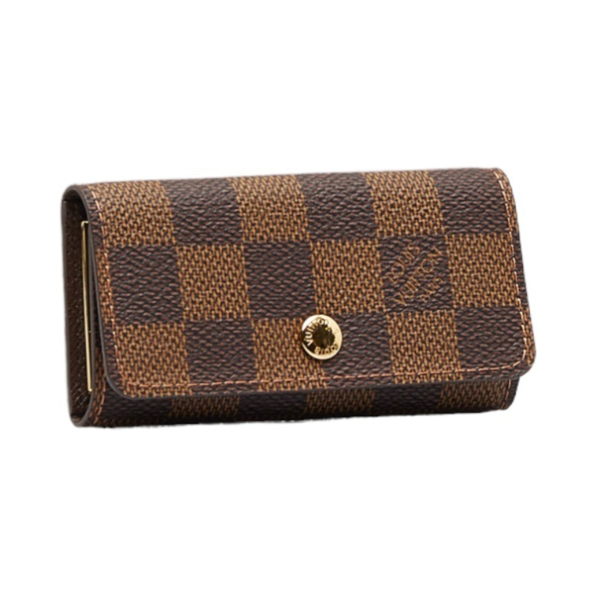 LOUIS VUITTON Damier Multicle 4 Key Case N62631 Brown PVC Leather Women's