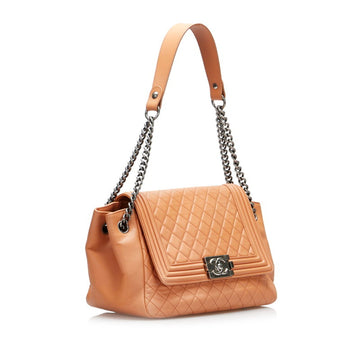 Chanel Boy Coco Mark One Shoulder Bag HandBag Salmon Pink Leather Ladies