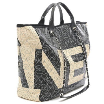 Chanel Camellia Large Tote Bag Coated Canvas Black/White A57161