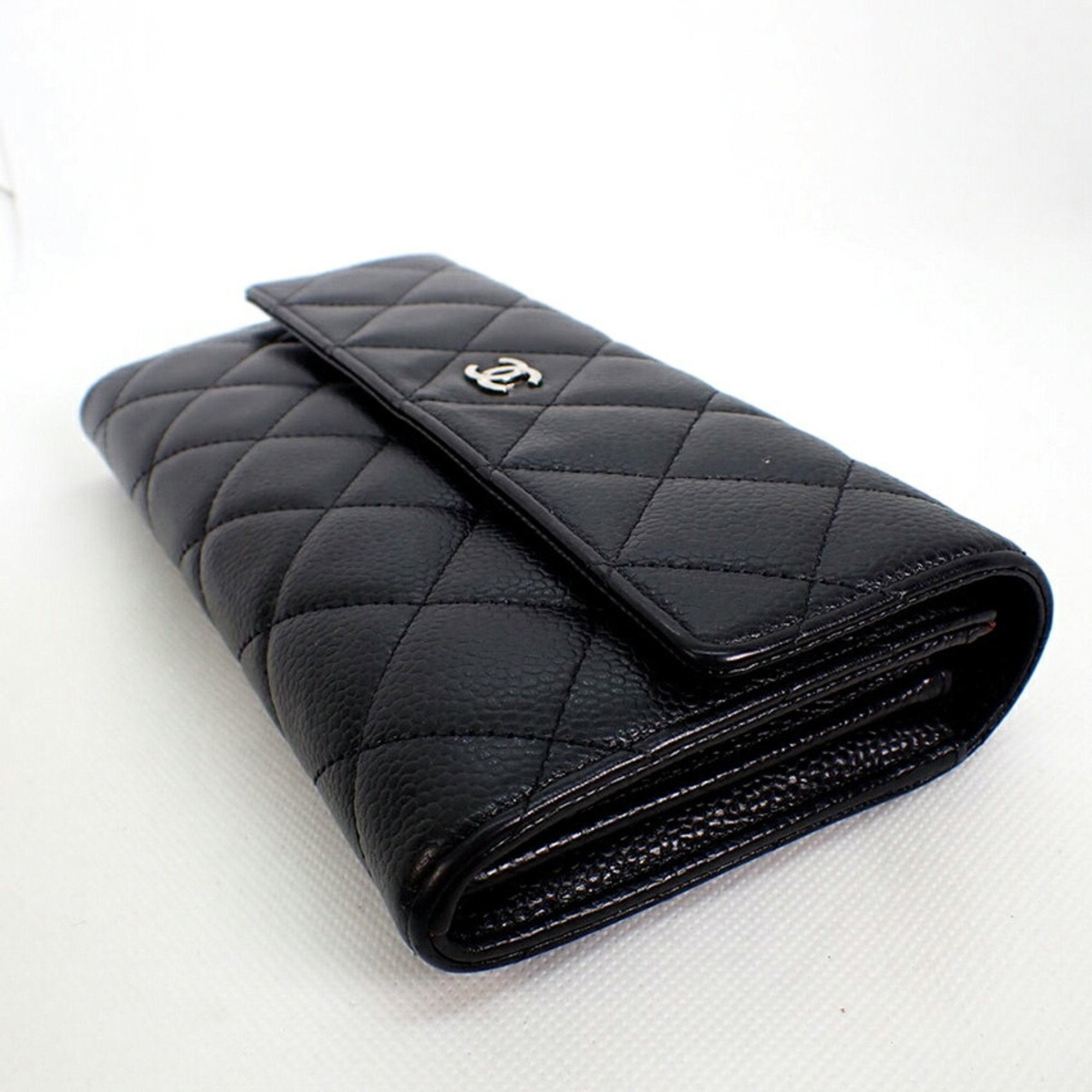 Chanel caviar skin matelasse black long wallet