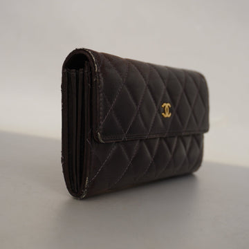 ChanelAuth  Matelasse Gold Hardware Women's Leather Long Wallet [bi-fold] Purple