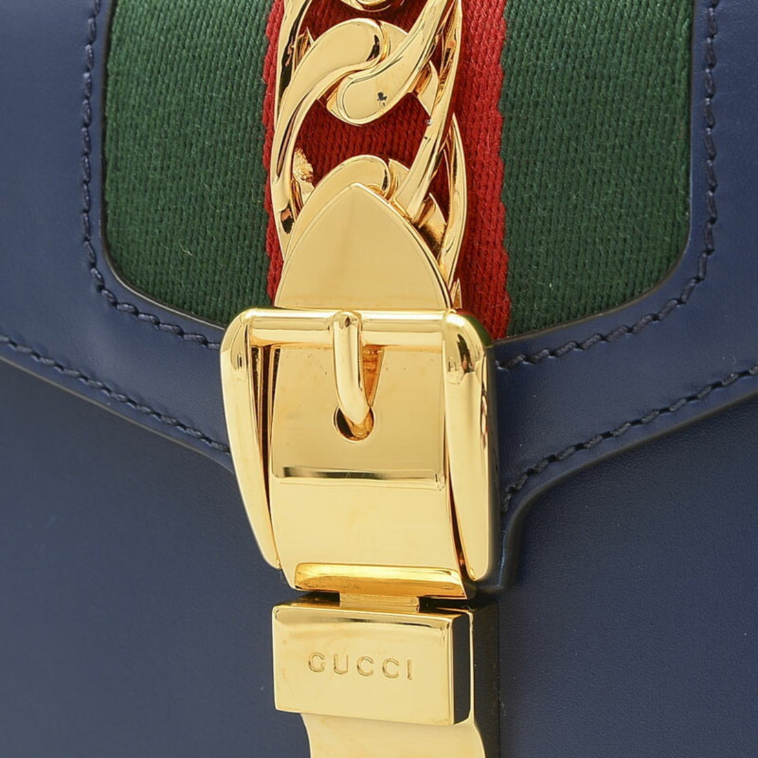 GUCCI Sylvie Top Handle 2Way Bag Leather Navy 470270