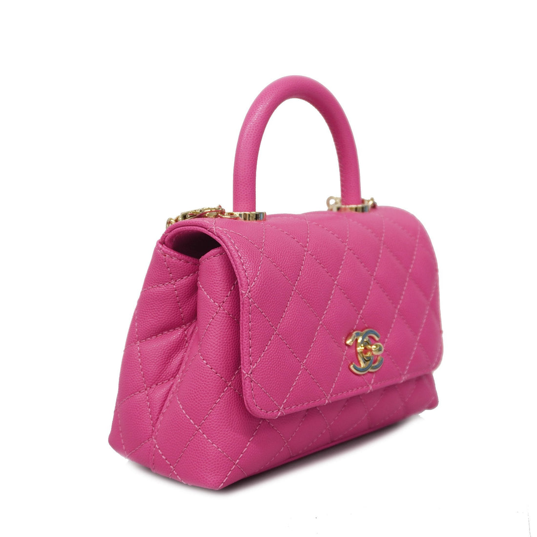 Chanel 2way bag matelasse caviar skin pink gold metal