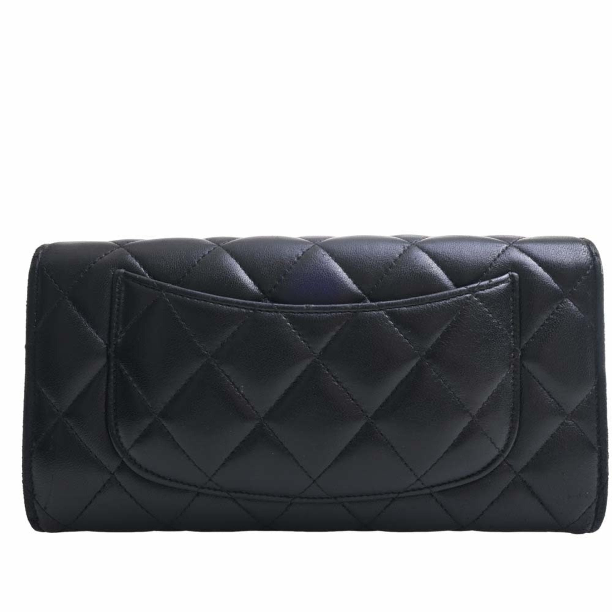 Chanel Lambskin Matelasse Coco Mark Bifold Long Wallet Black Ladies