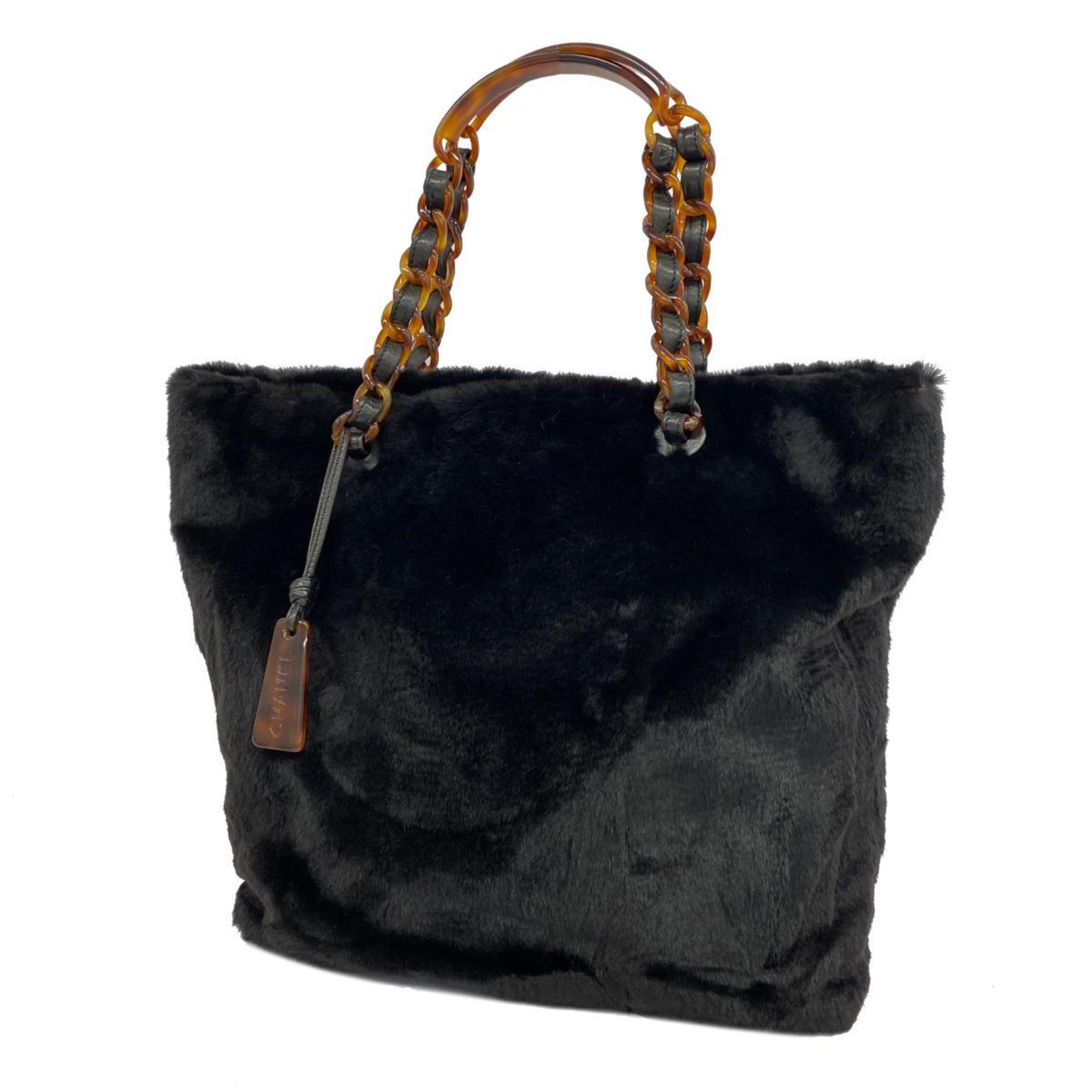 Chanel Tote Bag Lapin Fur Black Women's