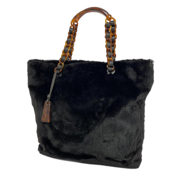 Chanel Tote Bag Lapin Fur Black Women's