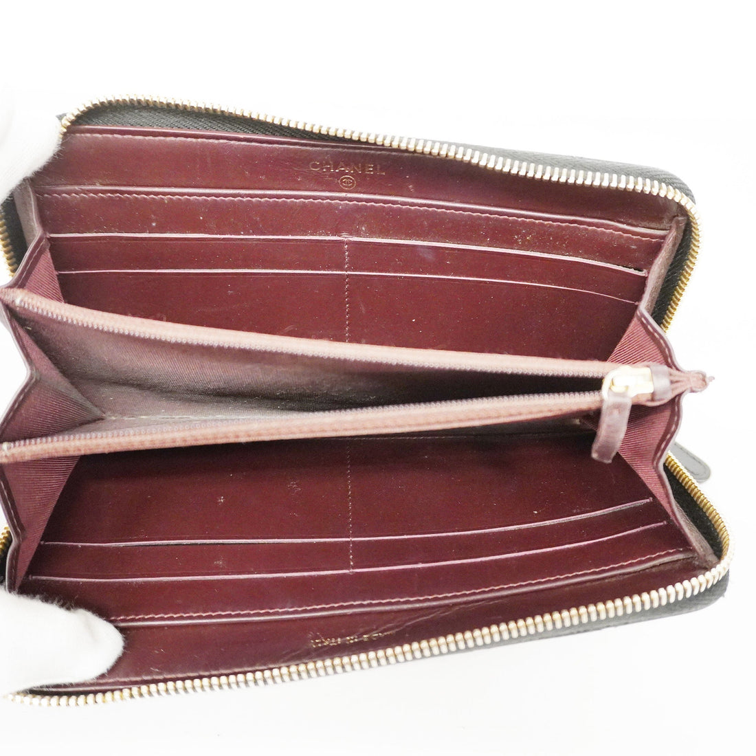 ChanelAuth  Matelasse Gold Hardware Women's Caviar Leather Long Wallet Black