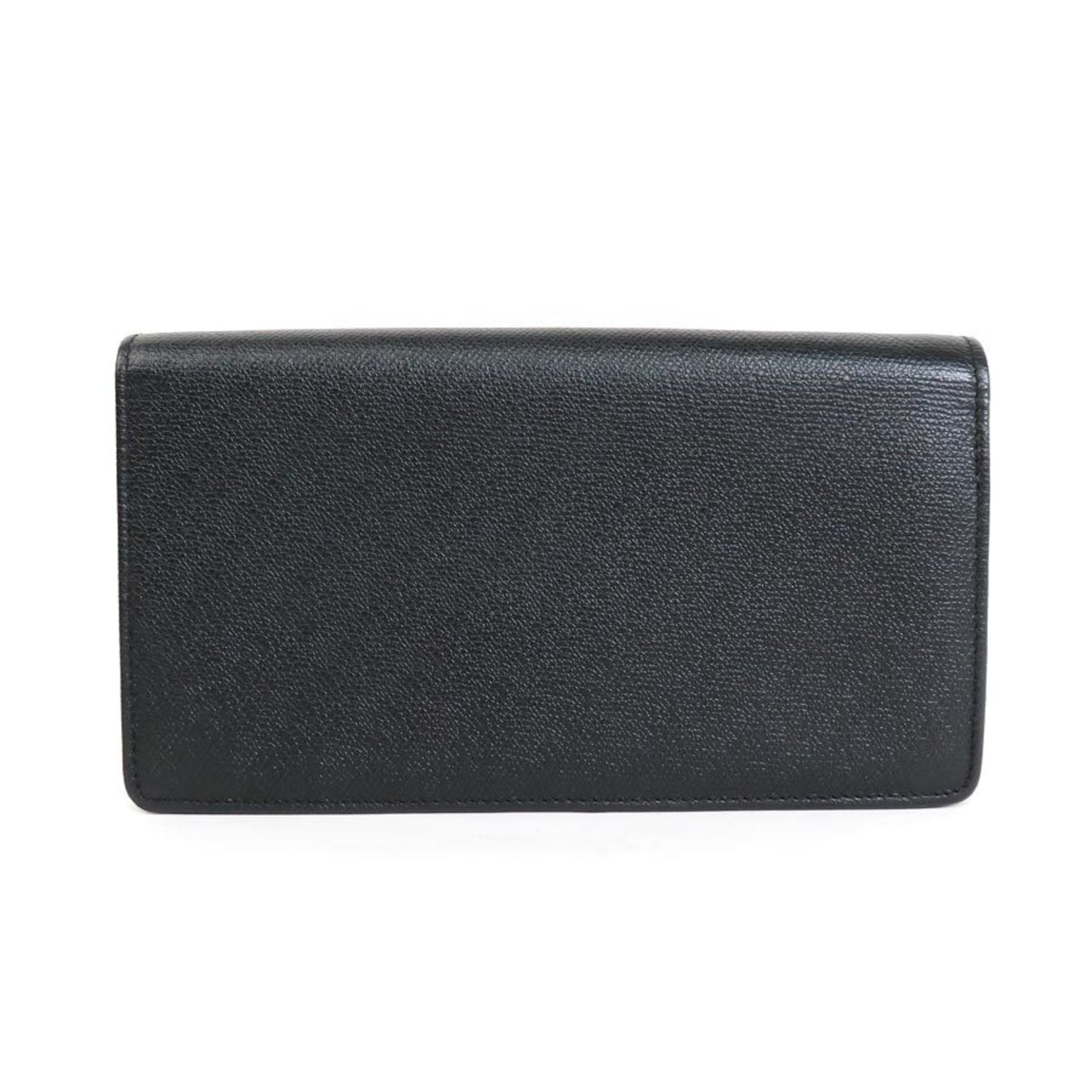 Chanel folio long wallet coco button leather black ladies