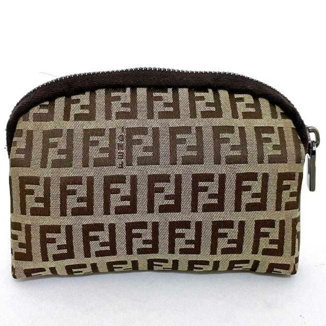FENDI Pouch Beige Brown Zucchino 7N0003 Canvas Leather  FF Women's