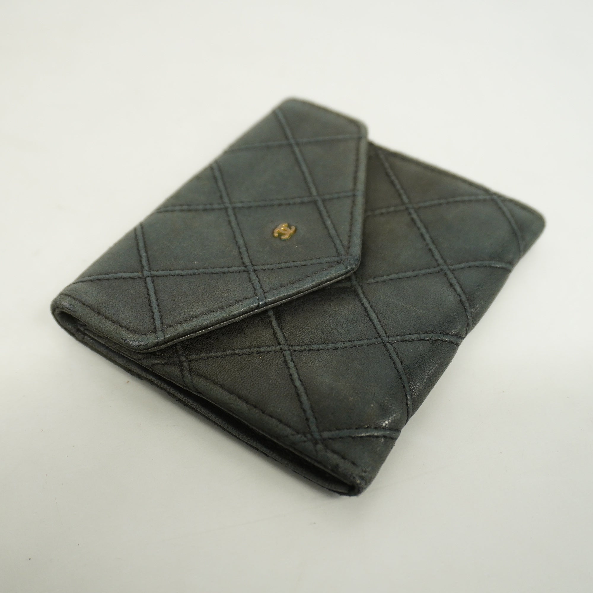 ChanelAuth  Bicolor Gold Metal Fittings Lambskin Coin Purse/coin Case Black