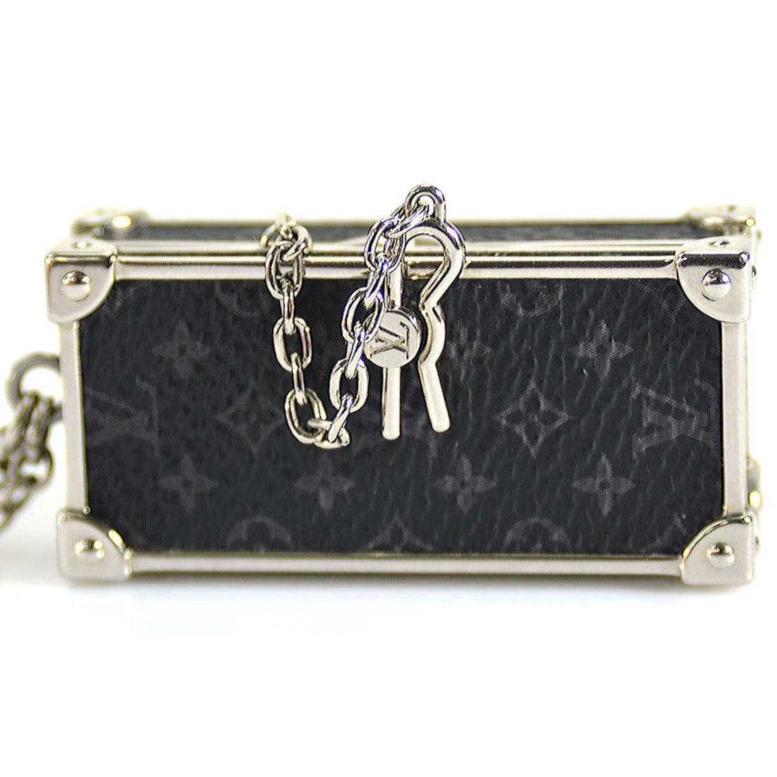 LOUIS VUITTON Necklace Monogram Eclipse Collier DJ Trunk Metal Black x Silver Men's M68876 h29500g