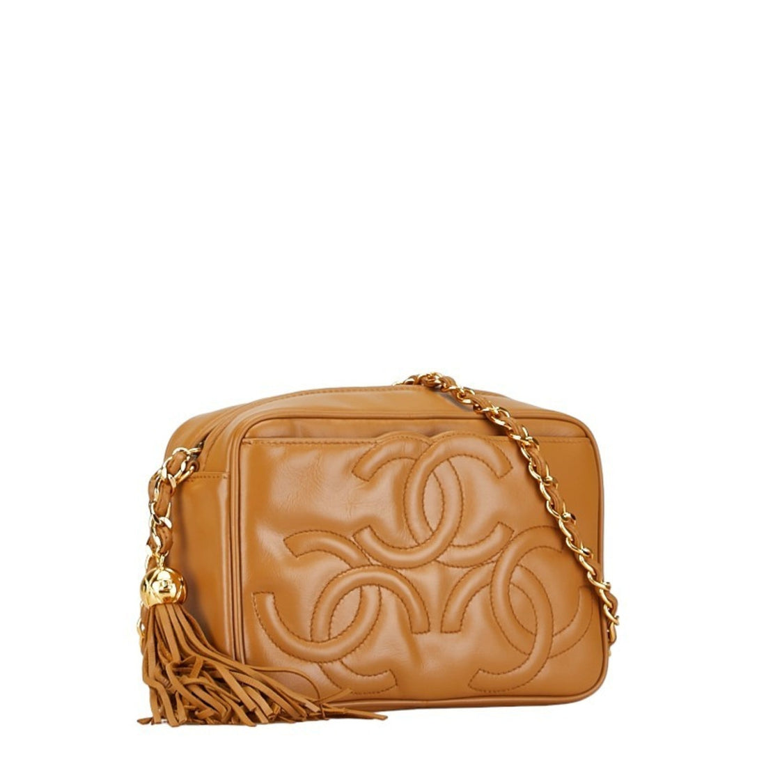 Chanel Triple Coco Mark Shoulder Bag Camel Brown Gold Leather Women's CHANEL