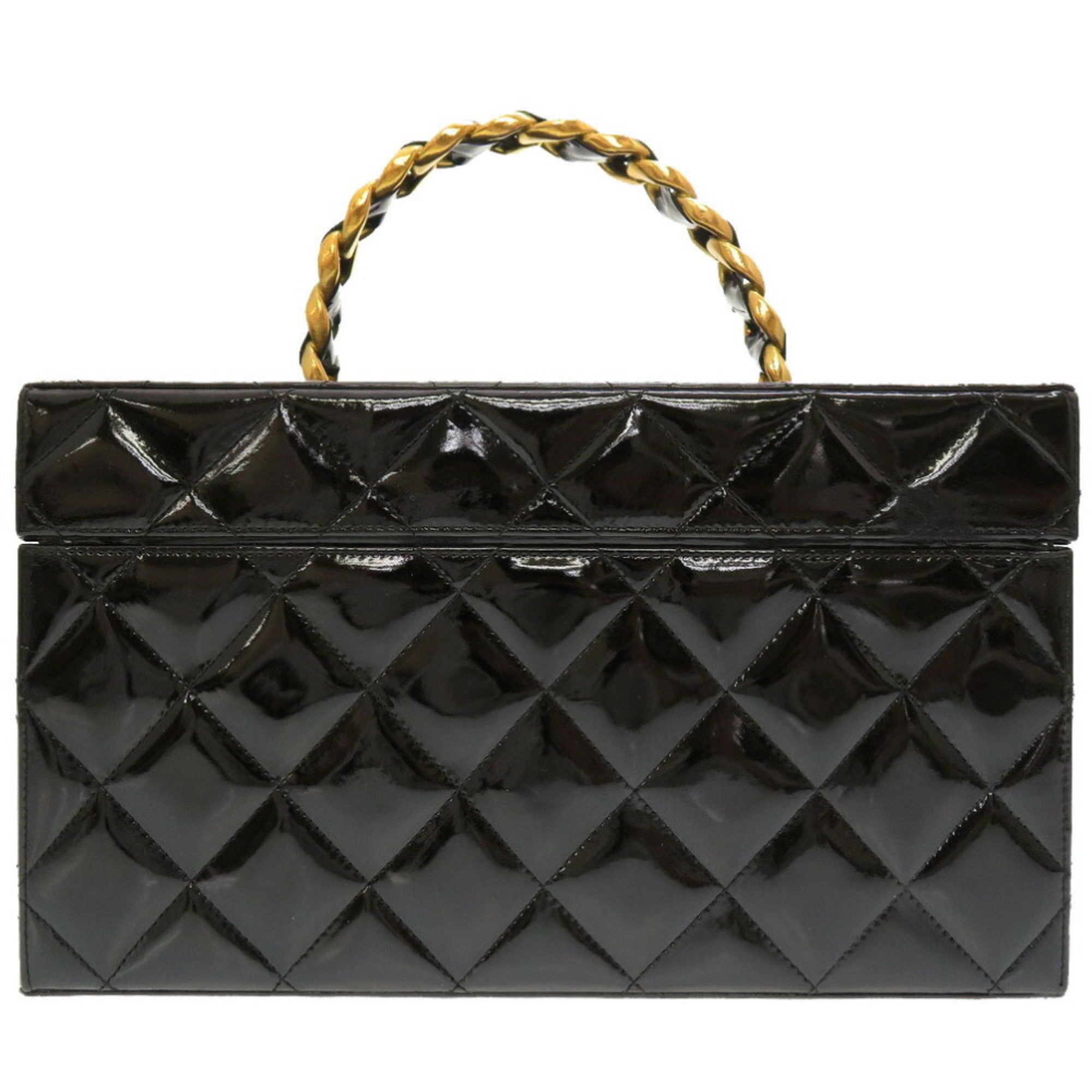 Chanel Matelasse Enamel Black Cocomark Turnlock Vanity Bag