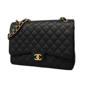 Chanel Shoulder Bag Matelasse Deca W Flap Chain Caviar Skin Black Women's