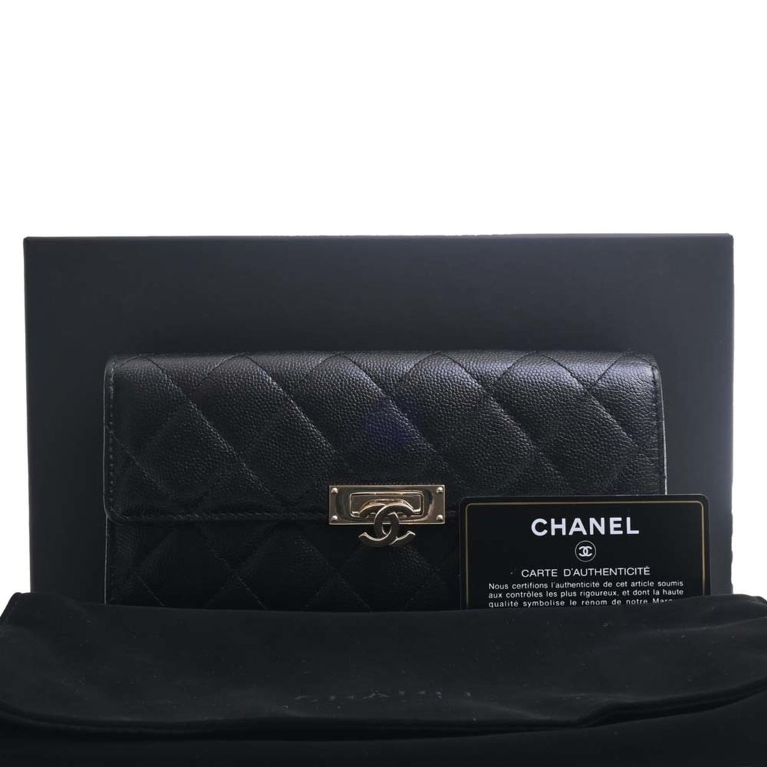 Chanel Caviar Skin Matelasse Coco Rock Bifold Long Wallet Black Ladies
