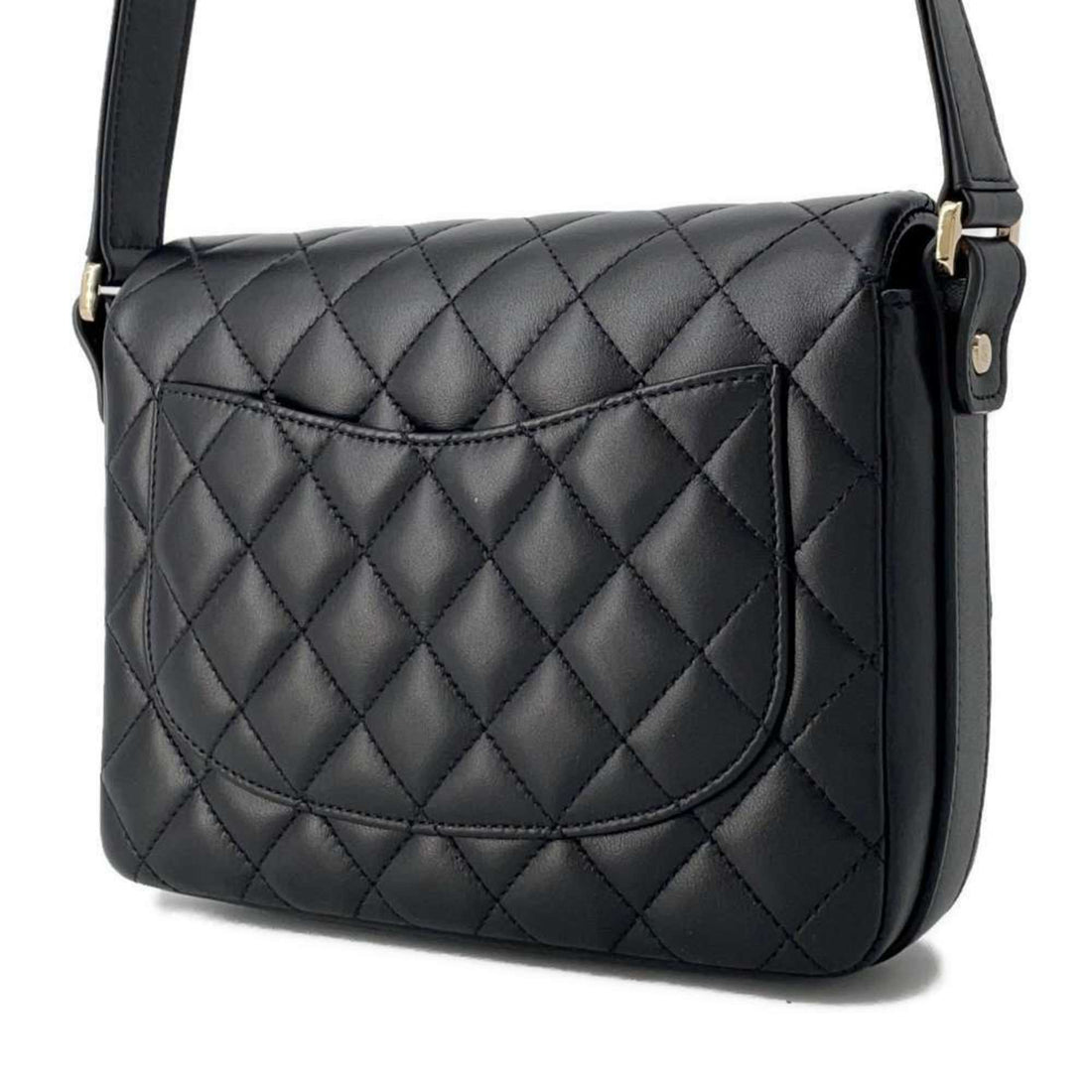 Chanel Shoulder Bag Coco Mark Matelasse Ruffle Leather AS1737 CHANEL Black