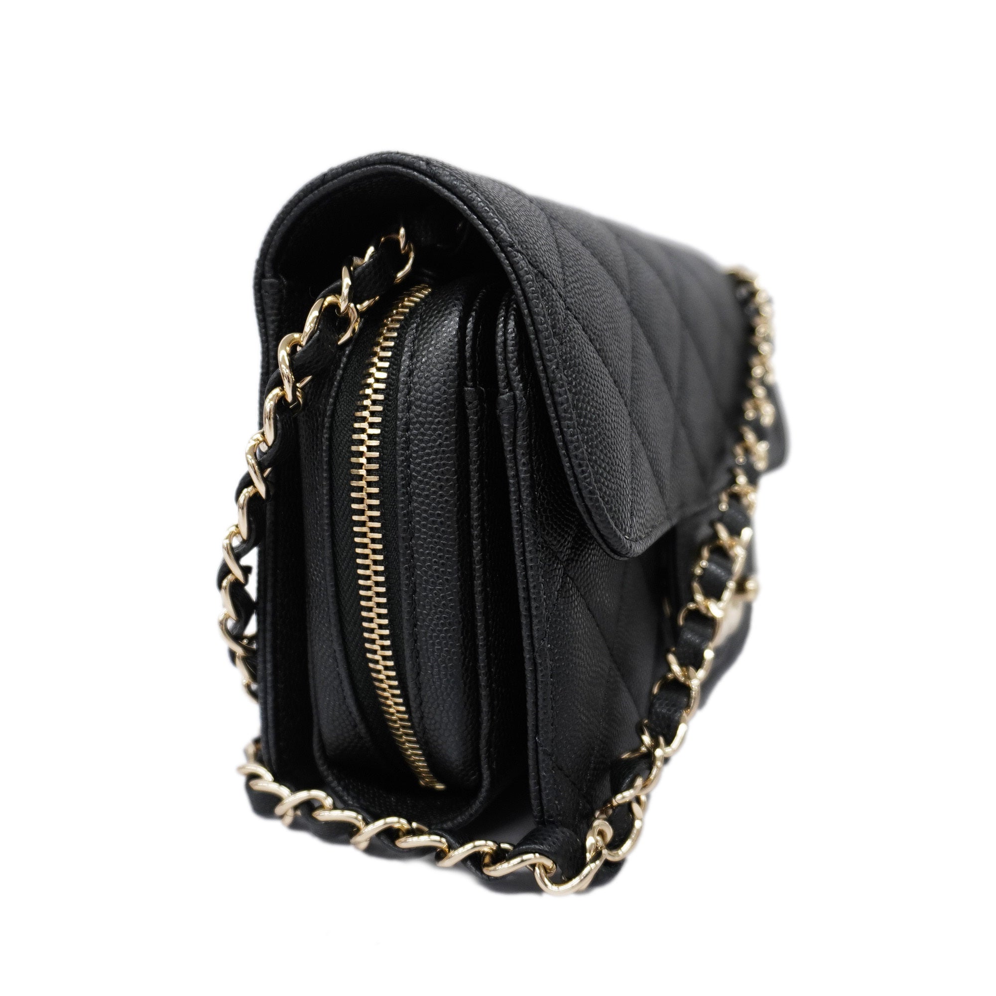 ChanelAuth  Matelasse Chain Shoulder Women's Caviar Leather Shoulder Bag Black