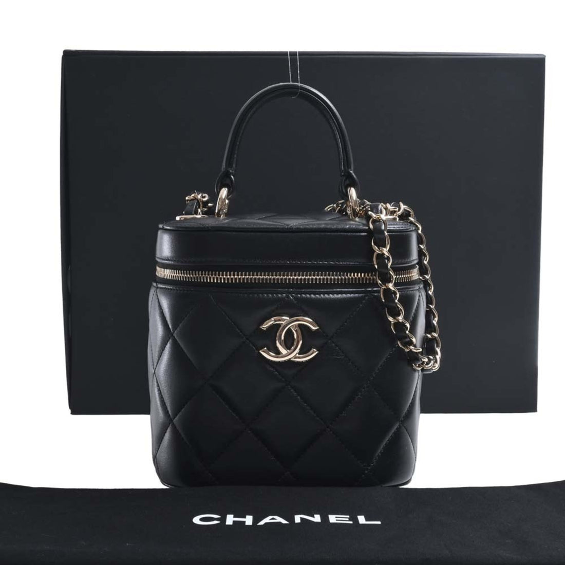 Chanel Lambskin Matelasse Coco Mark Vanity Bag Chain Shoulder Black Women's