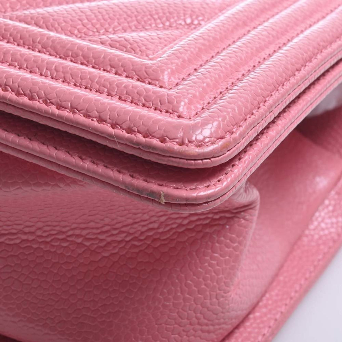 Chanel Caviar Skin V Stitch Boy  Coco Mark Chain Shoulder Bag Pink Ladies