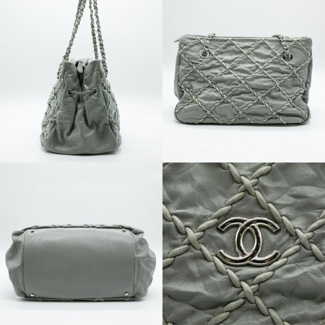 CHANEL Shoulder Bag Ultra Stitch Leather Gray Silver Women's PD290