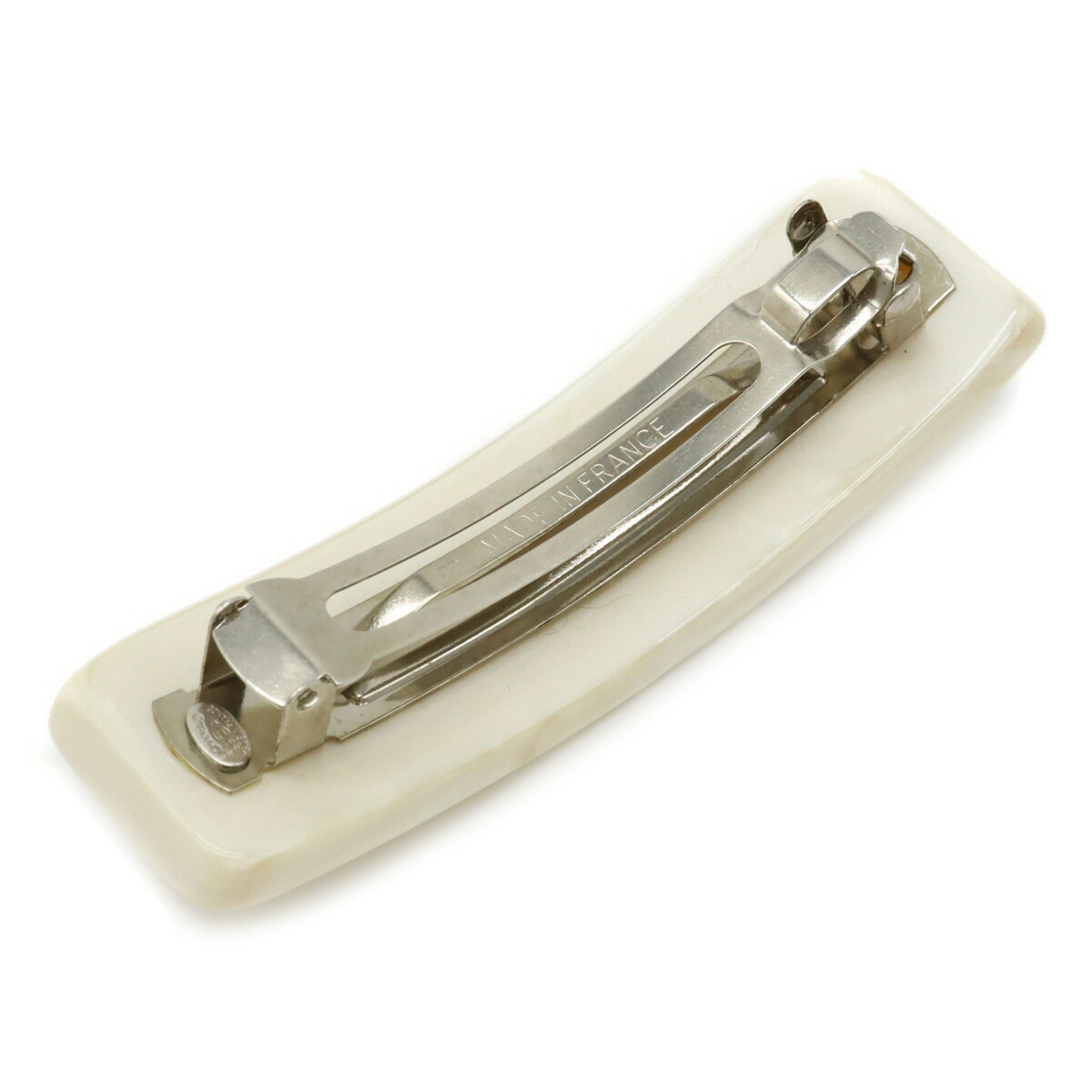 Chanel Coco Mark Plate Barrette Hair Clip Shell Style Ivory White 99A
