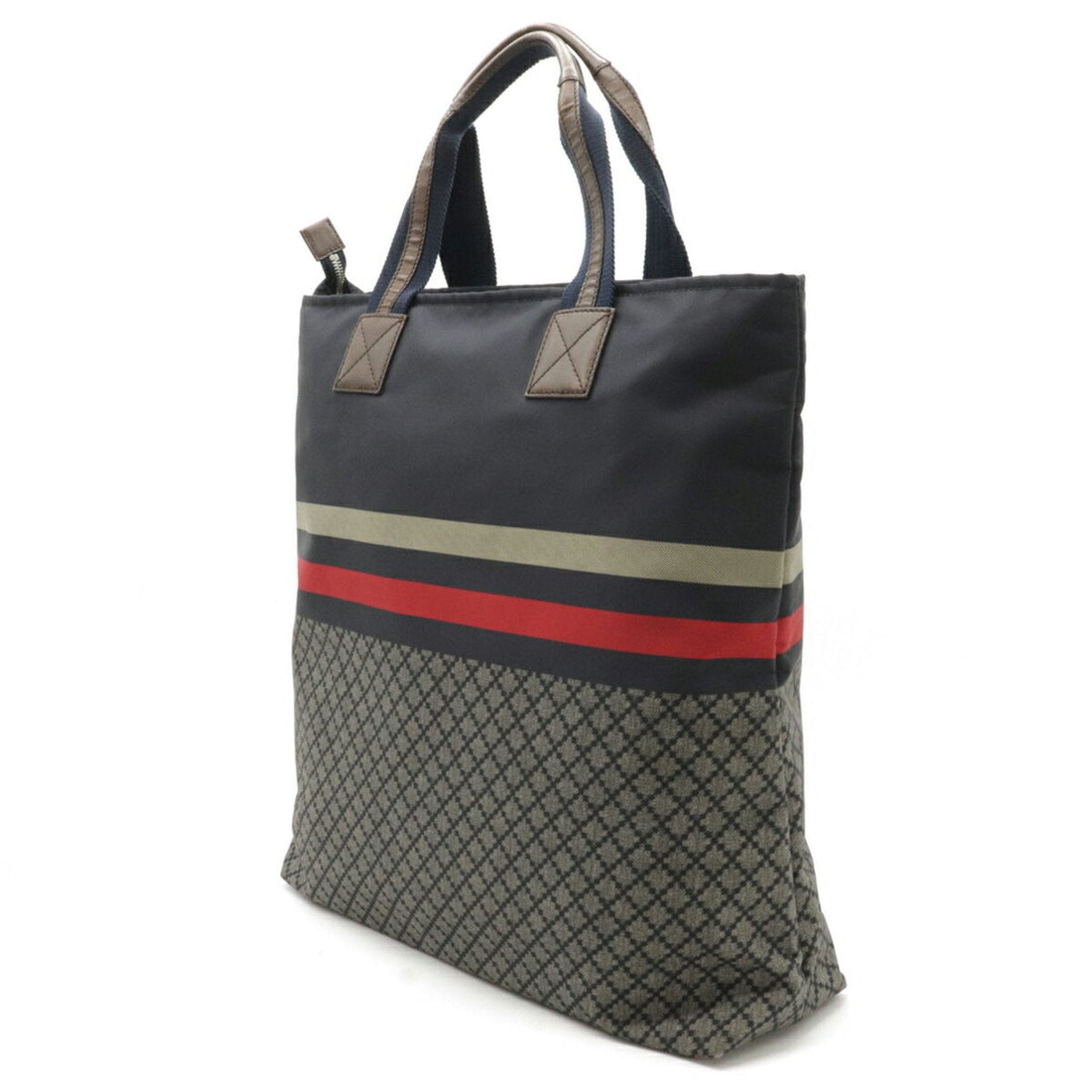 Gucci Diamante Tote Bag Large Shoulder Nylon Leather Navy Dark Brown Red 268112
